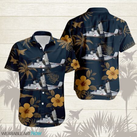 MV-22 Osprey Military Helicopters Aircraft Tropical Floral Hawaiian Shirt Product Photo 1