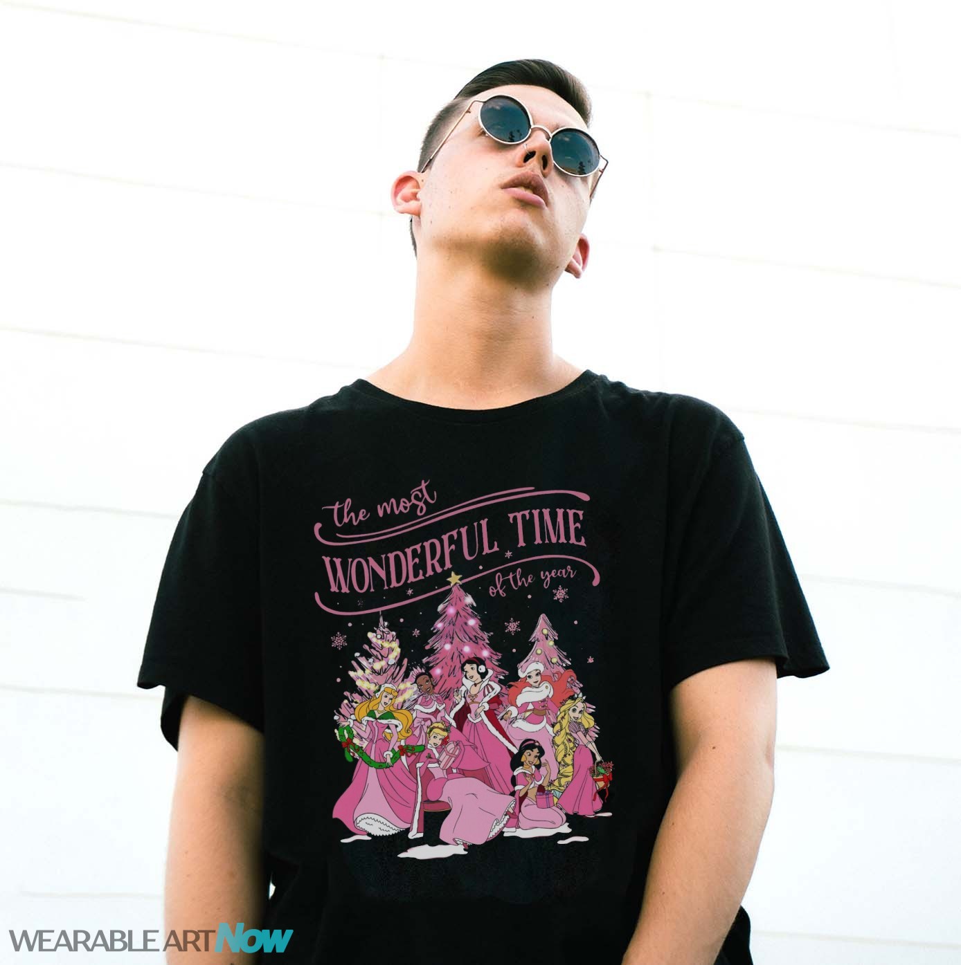 Retro Disney Princess Characters Pink Christmas Shirt, It'S The Most Wonderful Time Of The Years Tshirt Product Photo 2