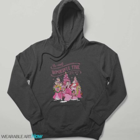 Retro Disney Princess Characters Pink Christmas Shirt, It'S The Most Wonderful Time Of The Years Tshirt Product Photo 1