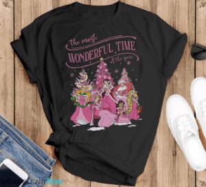Retro Disney Princess Characters Pink Christmas Shirt, It'S The Most Wonderful Time Of The Years Tshirt Product Photo 3