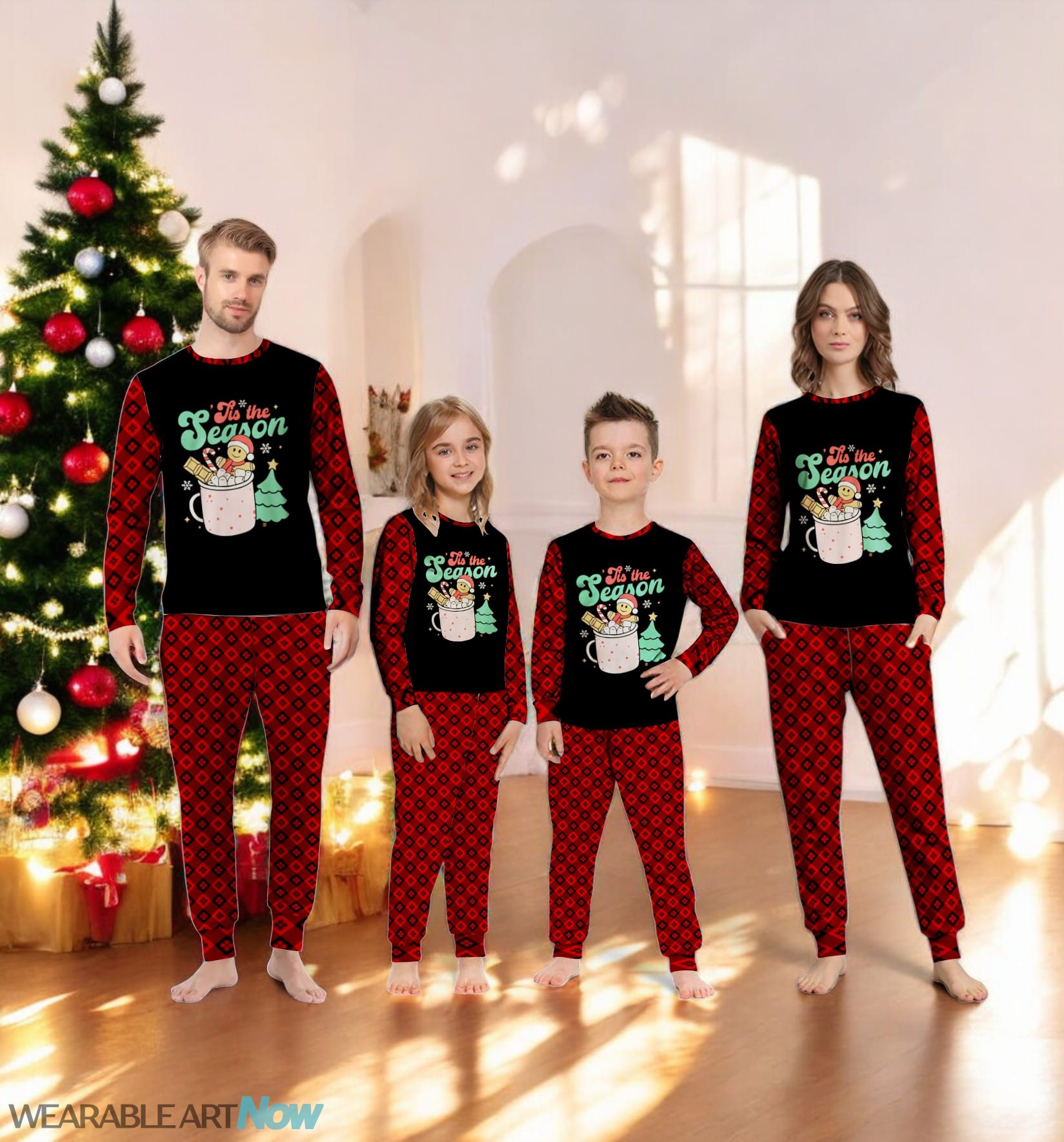 Retro Groovy Tis The Season Hot Cocoa Christmas Gingerbread Family Matching Pajama Set Product Photo 3