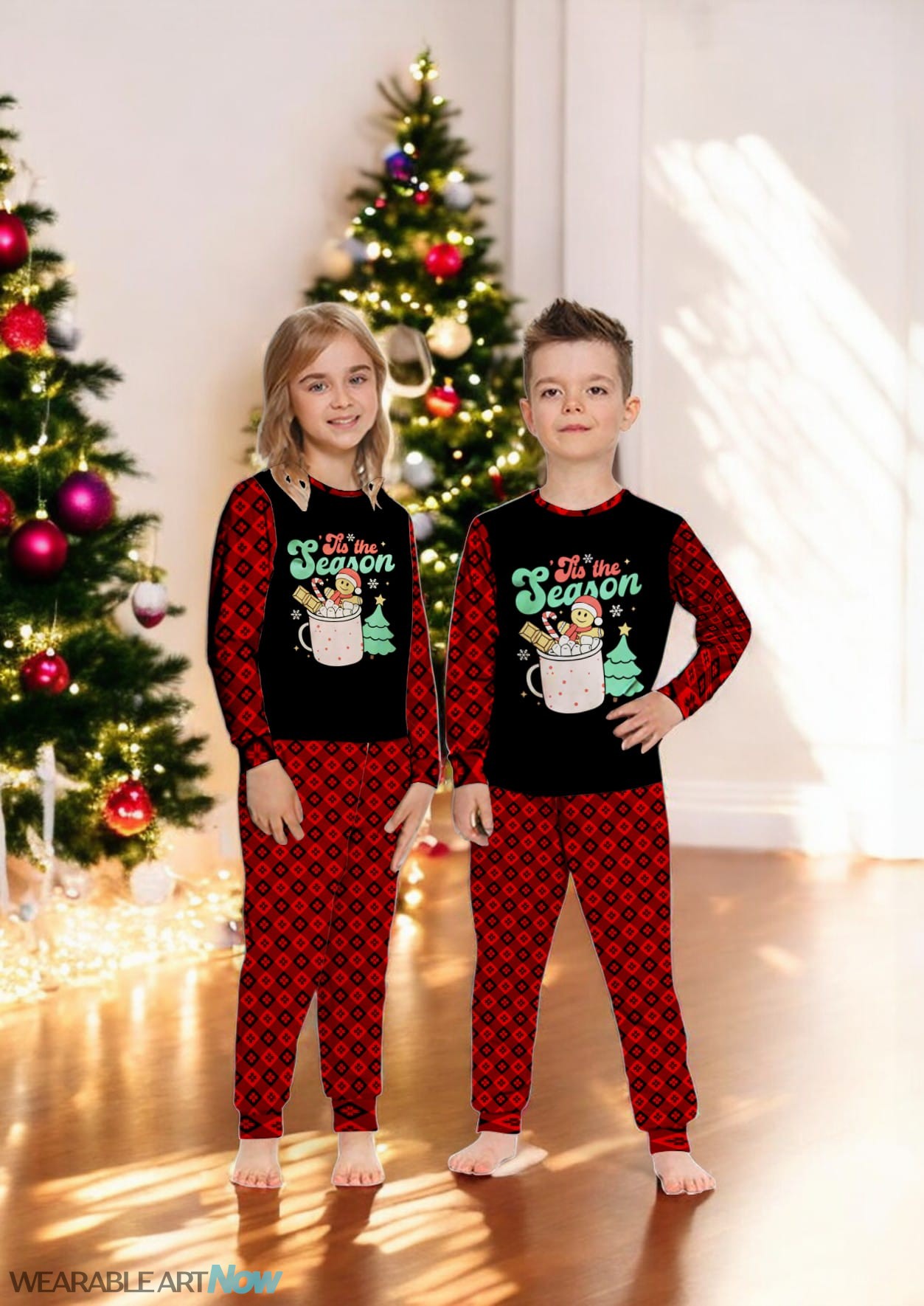 Retro Groovy Tis The Season Hot Cocoa Christmas Gingerbread Family Matching Pajama Set Product Photo 2