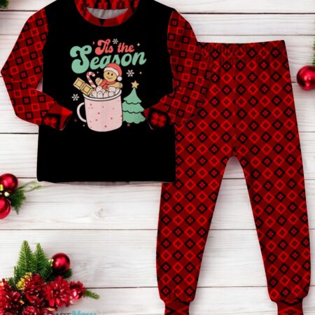Retro Groovy Tis The Season Hot Cocoa Christmas Gingerbread Family Matching Pajama Set Product Photo 1