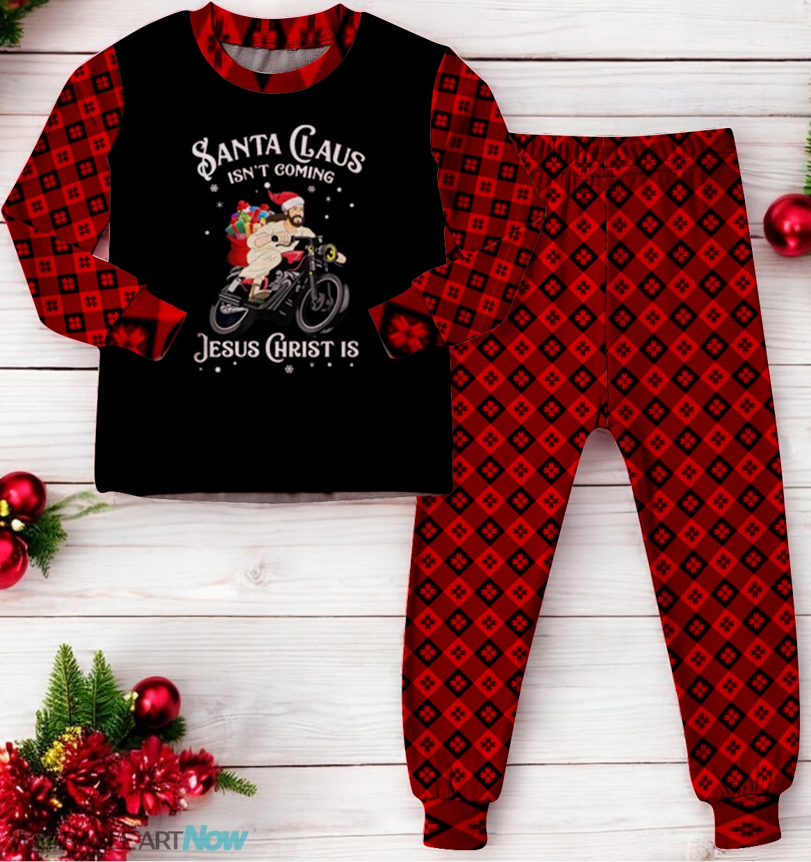 Santa Claus Isn't Coming Jesus Christ Is Family Matching Pajama Set Product Photo 2
