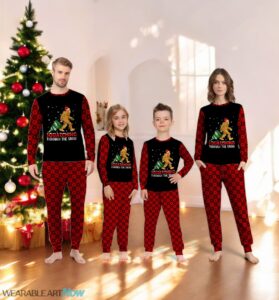Squatching Bigfoot Funny Sasquatching Through The Snow Family Matching Pajama Set Product Photo 2