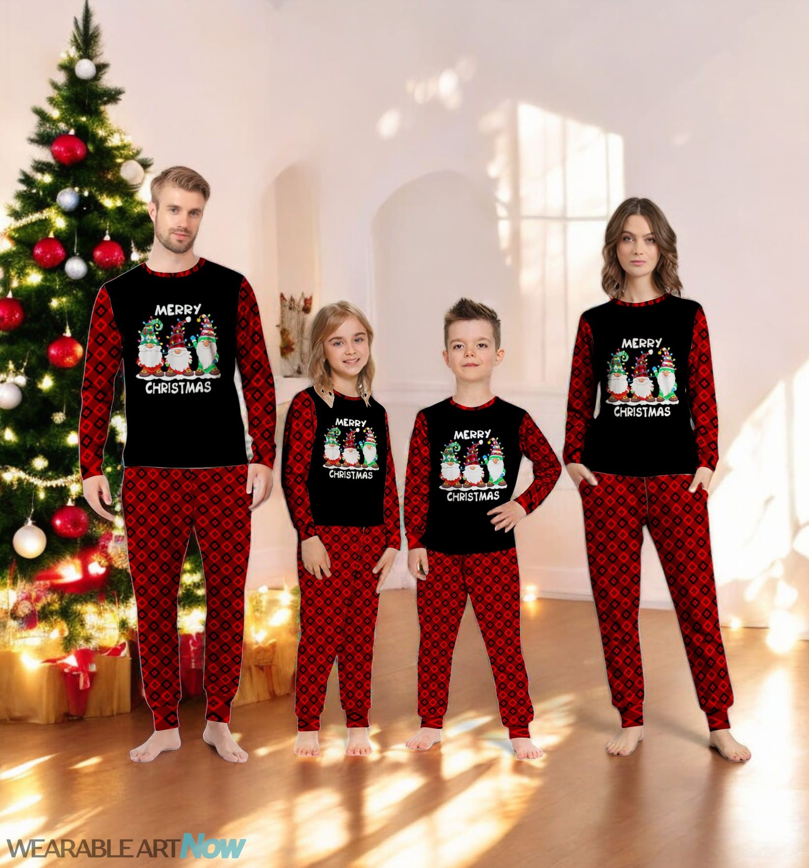 Three Gnomes Merry Christmas Gnomes Tree Lights Family Matching Pajama Set Product Photo 2