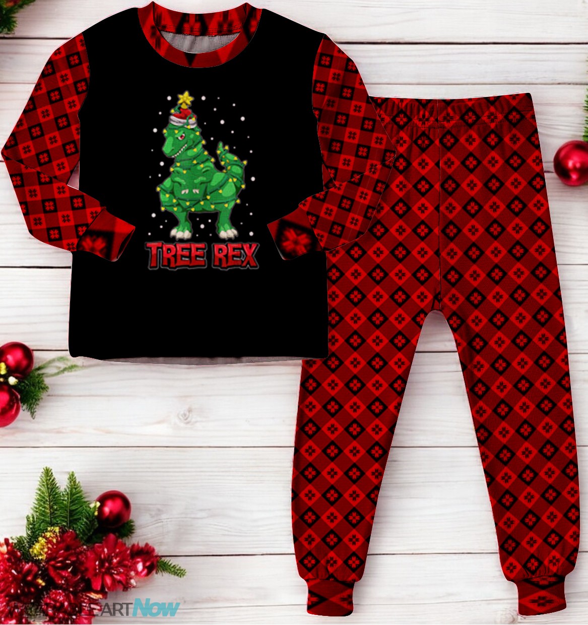 Tree Rex T-Rex As A Christmas Tree Family Matching Pajama Set Product Photo 1