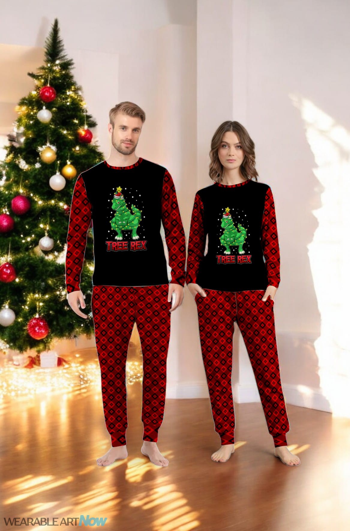 Tree Rex T-Rex As A Christmas Tree Family Matching Pajama Set Product Photo 2