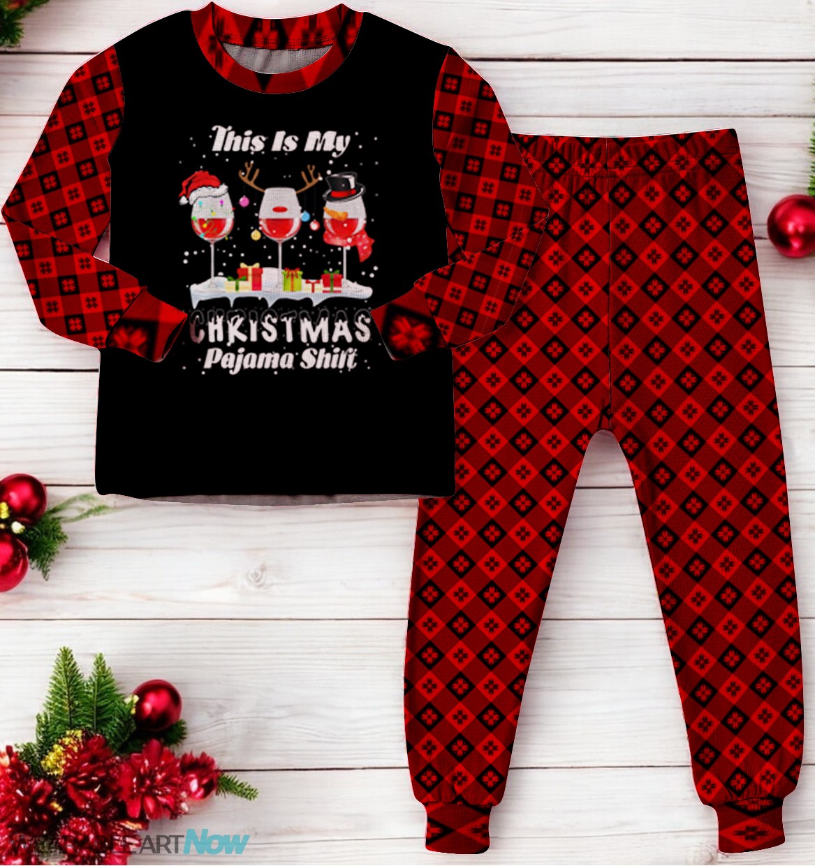 Wine Glasses This Is My Christmas Pajama Family Matching Pajama Set Product Photo 3