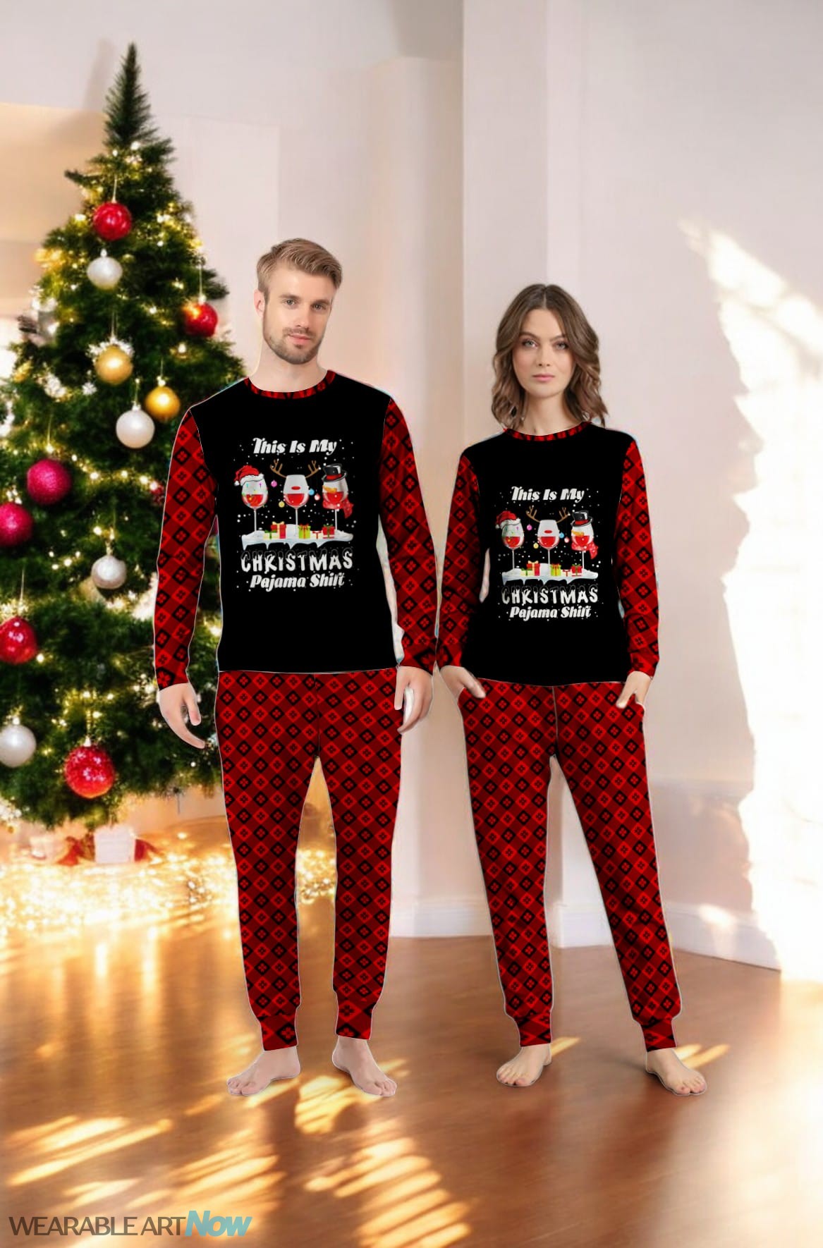 Wine Glasses This Is My Christmas Pajama Family Matching Pajama Set Product Photo 2