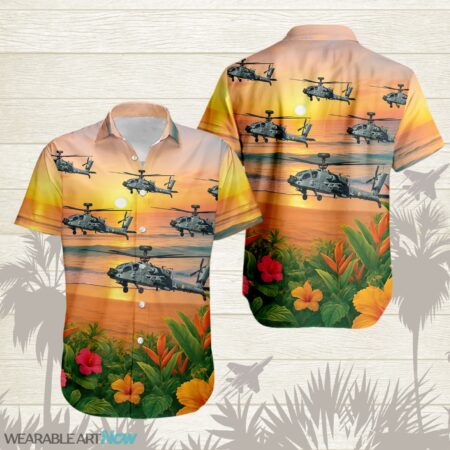 AH-64 Apache Beautiful Sunrise On The Beach Next To The Habicus Flower Hawaiian Shirt Product Photo 1