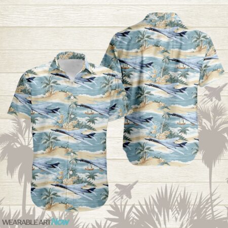 B-1B Lancer Aircraft Helicopter Beautiful Tropical Island With Palm Trees Pattern Hawaiian Shirt Product Photo 1