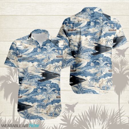 B-2 Spirit AirPlane Helicopter With A Boat And A Boat On The Water Hawaiian Shirt Product Photo 1