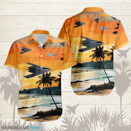 B-2 Spirit AirPlane Helicopter With Abstract palm Tropical background Free Hawaiian Shirt Product Photo 1