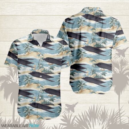 B-21 Raider Aircraft Helicopter Beautiful Tropical Island With Palm Trees Pattern Hawaiian Shirt Product Photo 1