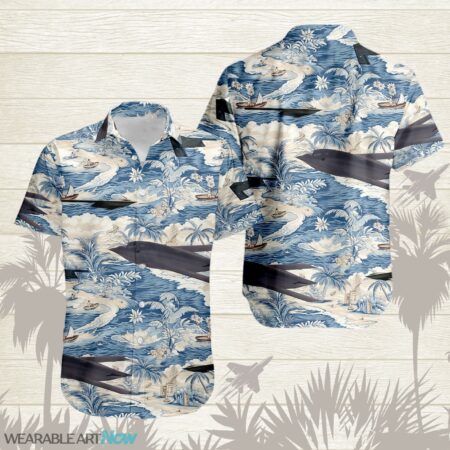 B-21 Raider AirPlane Helicopter With A Boat And A Boat On The Water Hawaiian Shirt Product Photo 1