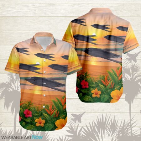 B-21 Raider Beautiful Sunrise On The Beach Next To The Habicus Flower Hawaiian Shirt Product Photo 1