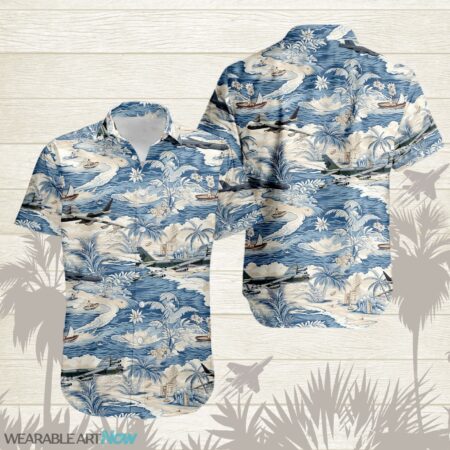 B-52 Stratofortress AirPlane Helicopter With A Boat And A Boat On The Water Hawaiian Shirt Product Photo 1
