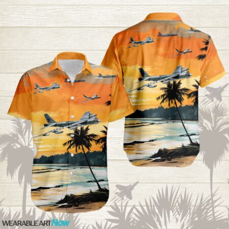 B-52 Stratofortress AirPlane Helicopter With Abstract Palm Tropical background Free Hawaiian Shirt Product Photo 1