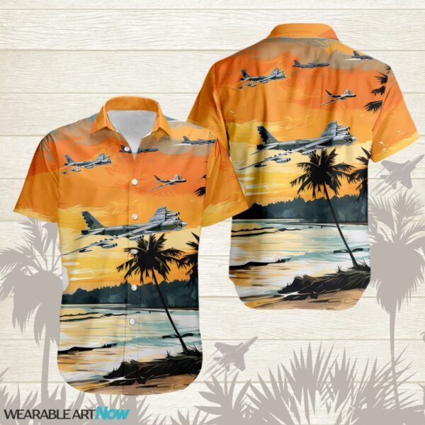 B-52 Stratofortress AirPlane Helicopter With Abstract Palm Tropical background Free Hawaiian Shirt Product Photo 1