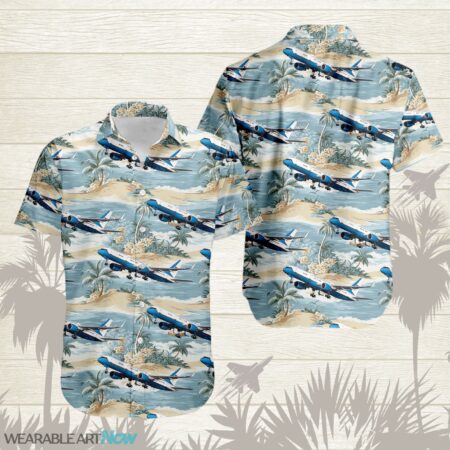 Boeing C-32 Aircraft Helicopter Beautiful Tropical Island With Palm Trees Pattern Hawaiian Shirt Product Photo 1