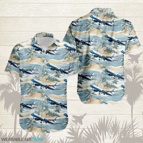 Boeing C-32 Aircraft Helicopter Beautiful Tropical Island With Palm Trees Pattern Hawaiian Shirt Product Photo 1