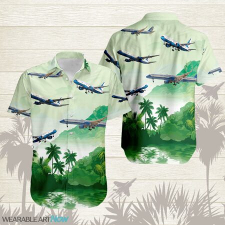 Boeing C-32 Airplane Helicopter Beautiful Landscape Warm Sunrise Over Mountain Ocean And Forest Hawaiian Shirt Product Photo 1