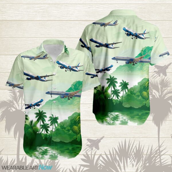 Boeing C-32 Airplane Helicopter Beautiful Landscape Warm Sunrise Over Mountain Ocean And Forest Hawaiian Shirt Product Photo 1