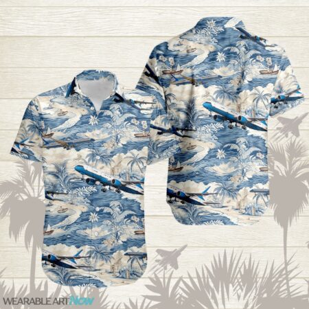 Boeing C-32 AirPlane Helicopter With A Boat And A Boat On The Water Hawaiian Shirt Product Photo 1