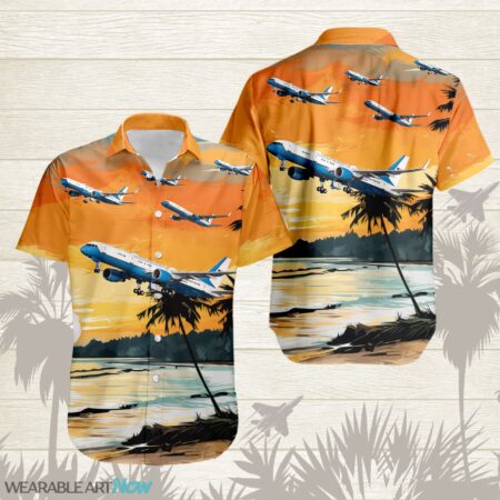 Boeing C-32 AirPlane Helicopter With Abstract palm Tropical background Free Hawaiian Shirt Product Photo 1