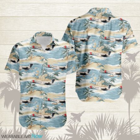 Boeing C-37 Aircraft Helicopter Beautiful Tropical Island With Palm Trees Pattern Hawaiian Shirt Product Photo 1