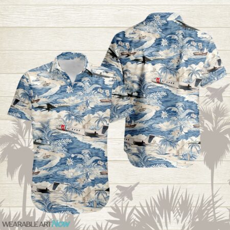 Boeing C-37 AirPlane Helicopter With A Boat And A Boat On The Water Hawaiian Shirt Product Photo 1