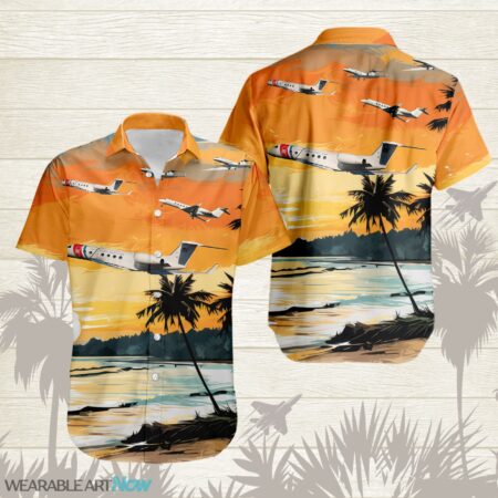 Boeing C-37 AirPlane Helicopter With Abstract palm Tropical background Free Hawaiian Shirt Product Photo 1