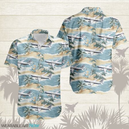 Boeing C-40 Aircraft Helicopter Beautiful Tropical Island With Palm Trees Pattern Hawaiian Shirt Product Photo 1