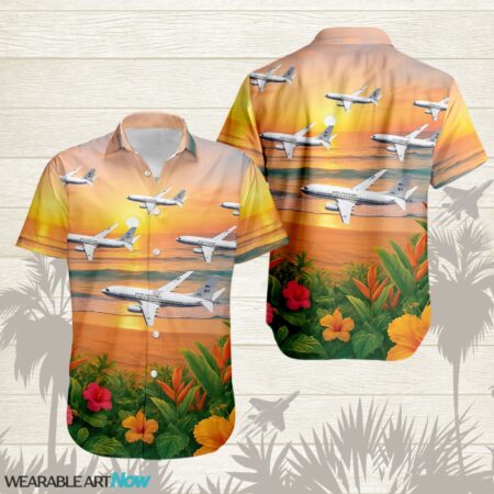 Boeing C-40 Beautiful Sunrise On The Beach Next To The Habicus Flower Hawaiian Shirt Product Photo 1