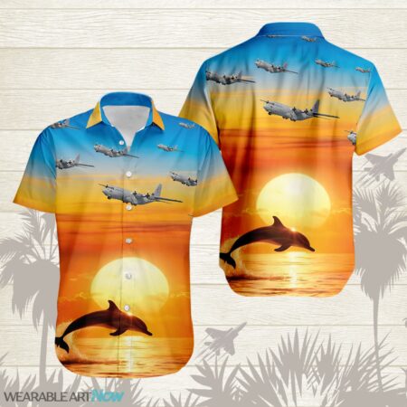 C-130 Hercules Aircraft Helicopter Beautiful A dolphin jumping Above The Water With A Sunset Hawaiian Shirt Product Photo 1