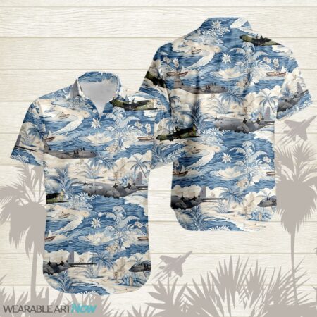 C-130 Hercules AirPlane Helicopter With A Boat And A Boat On The Water Hawaiian Shirt Product Photo 1
