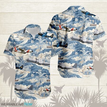 C-130J Super Hercules AirPlane Helicopter With A Boat And A Boat On The Water Hawaiian Shirt Product Photo 1