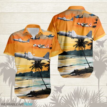 C-130J Super Hercules AirPlane Helicopter With Abstract palm Tropical background Free Hawaiian Shirt Product Photo 1
