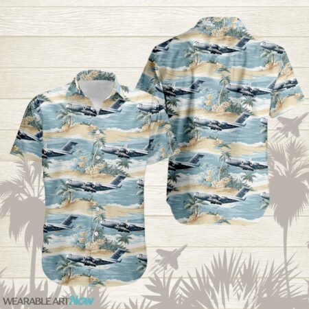C-17 Globemaster III Aircraft Helicopter Beautiful Tropical Island With Palm Trees Pattern Hawaiian Shirt Product Photo 1
