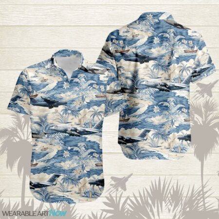 C-17 Globemaster III AirPlane Helicopter With A Boat And A Boat On The Water Hawaiian Shirt Product Photo 1