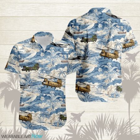 CH-47 Chinook AirPlane Helicopter With A Boat And A Boat On The Water Hawaiian Shirt Product Photo 1
