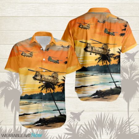 CH-47 Chinook AirPlane Helicopter With Abstract palm Tropical background Free Hawaiian Shirt Product Photo 1