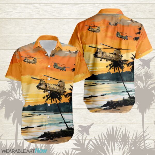 CH-47 Chinook AirPlane Helicopter With Abstract palm Tropical background Free Hawaiian Shirt Product Photo 1