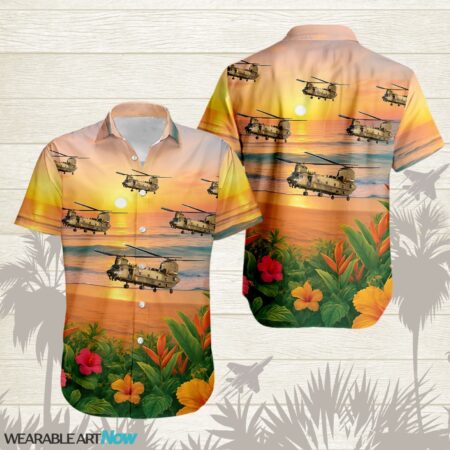 CH-47 Chinook Beautiful Sunrise On The Beach Next To The Habicus Flower Hawaiian Shirt Product Photo 1