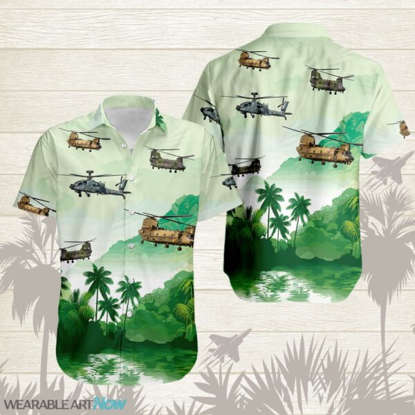 CH-47 Chinook Military Helicopters Beautiful Landscape Warm Sunrise Over Mountain Ocean And Forest Hawaiian Shirt Product Photo 1