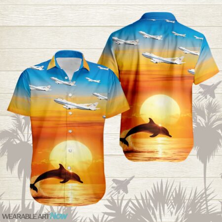 E-4B Nightwatch Aircraft Helicopter Beautiful A dolphin jumping Above The Water With A Sunset Hawaiian Shirt Product Photo 1