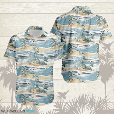 E-4B Nightwatch Aircraft Helicopter Beautiful Tropical Island With Palm Trees Pattern Hawaiian Shirt Product Photo 1