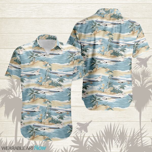 E-4B Nightwatch Aircraft Helicopter Beautiful Tropical Island With Palm Trees Pattern Hawaiian Shirt Product Photo 1