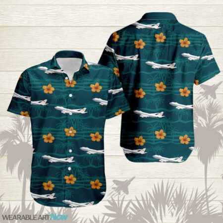 E-4B Nightwatch Airplane Helicopter Beautiful Habicus and Tropical Palm Hawaiian Shirt Product Photo 1